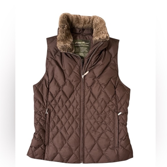 Eddie Bauer Women's Brown Quilted Vest Premium Goose Down - Picture 1 of 8